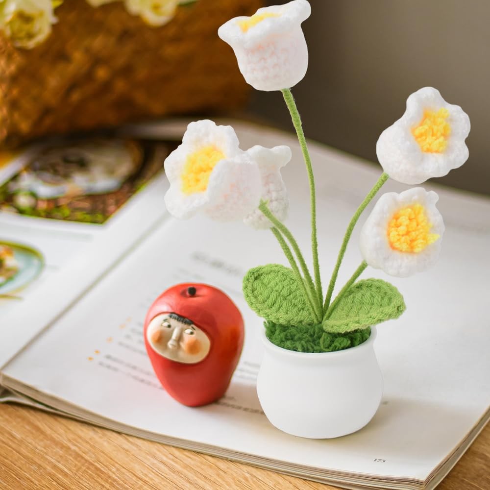 Crochet Lily of the Valley, Handmade Mini Crochet Flowers Knit Potted Plant f…