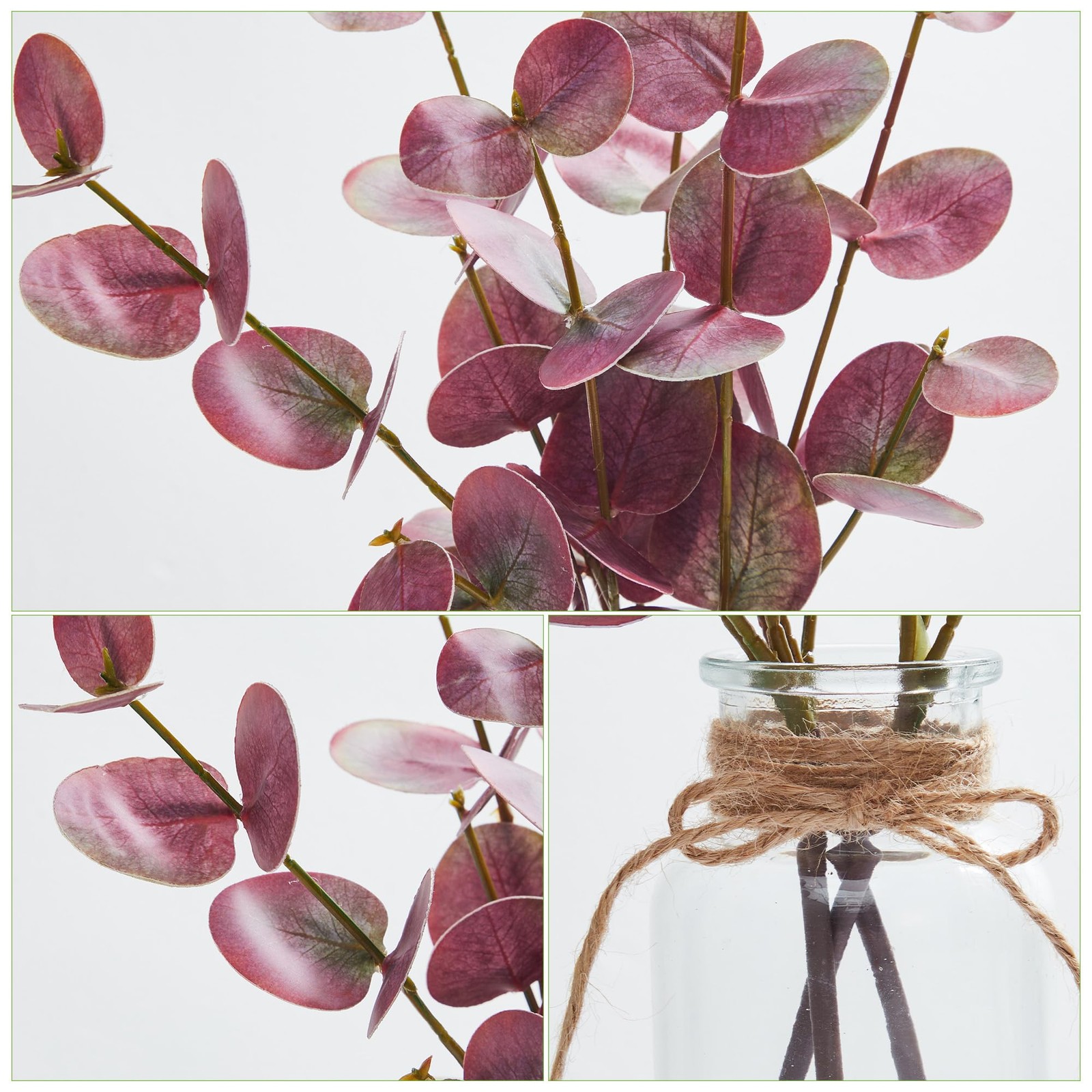 2Pcs Artificial Eucalyptus Stems in Vase with Faux Water, 13” Faux Eucalyptu…