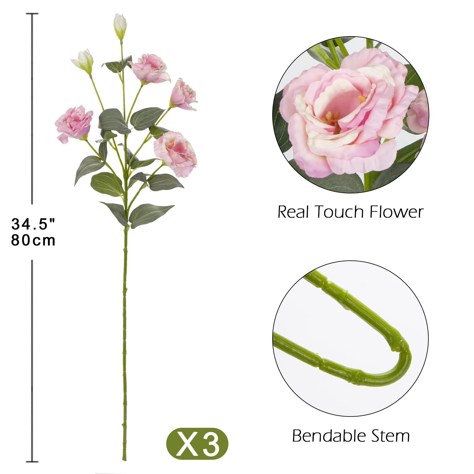 34.5″ Pink Artificial Flowers Silk Fake Flower 3Pcs Eustoma Lisianthus Flower…