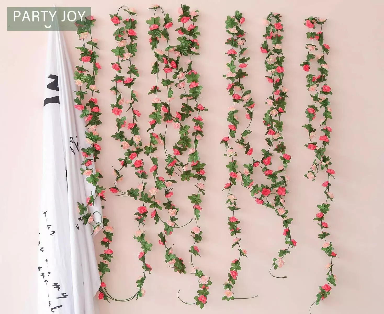 PARTY JOY 5pcs 41Ft Flower Garland Fake Rose Vine Artificial Flowers Decor Pink