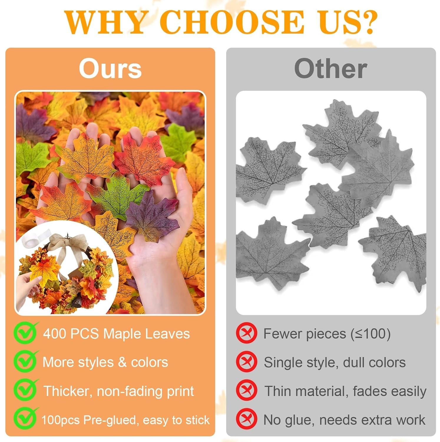500PCS Fall Maple Leaves Bulk, 8 Colors with 100 Glue Dots | Autumn leaves fo…