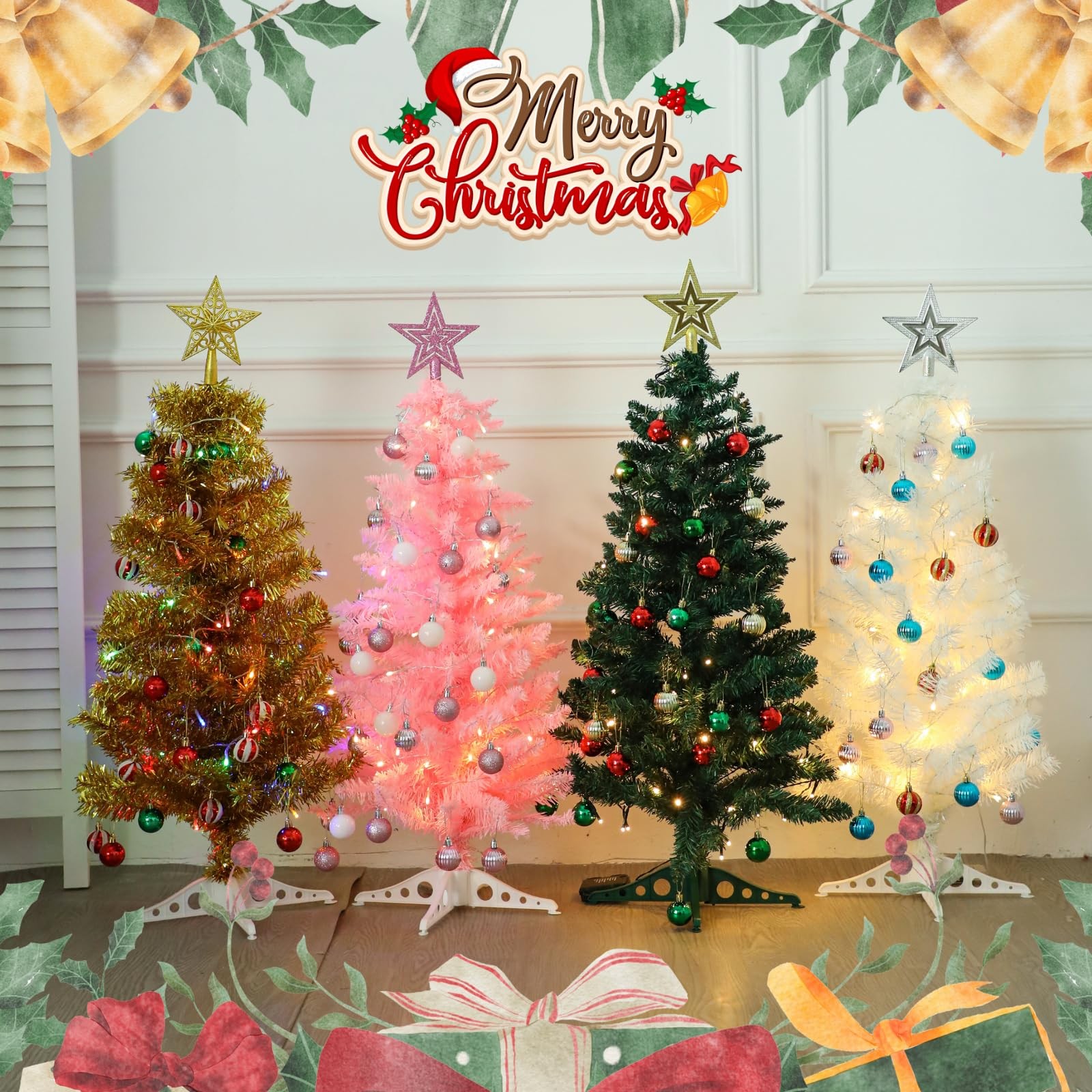3 FT Pink Artificial Christmas Tree 50 Warm Lights 8 Modes Remote Star Top