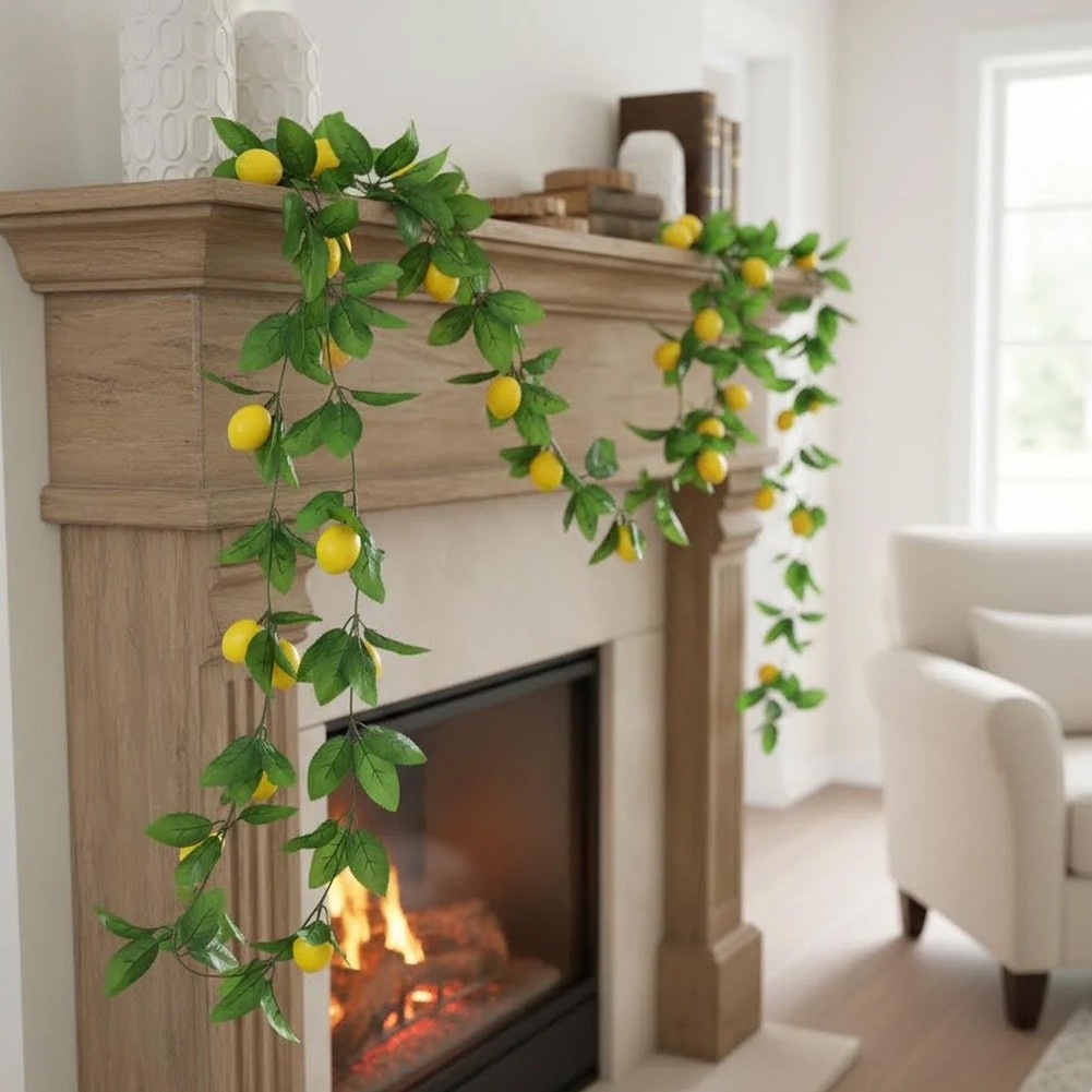 Artificial Lemon Vine Garland with Rose Leaves 90.55in 230cm for Table Draping