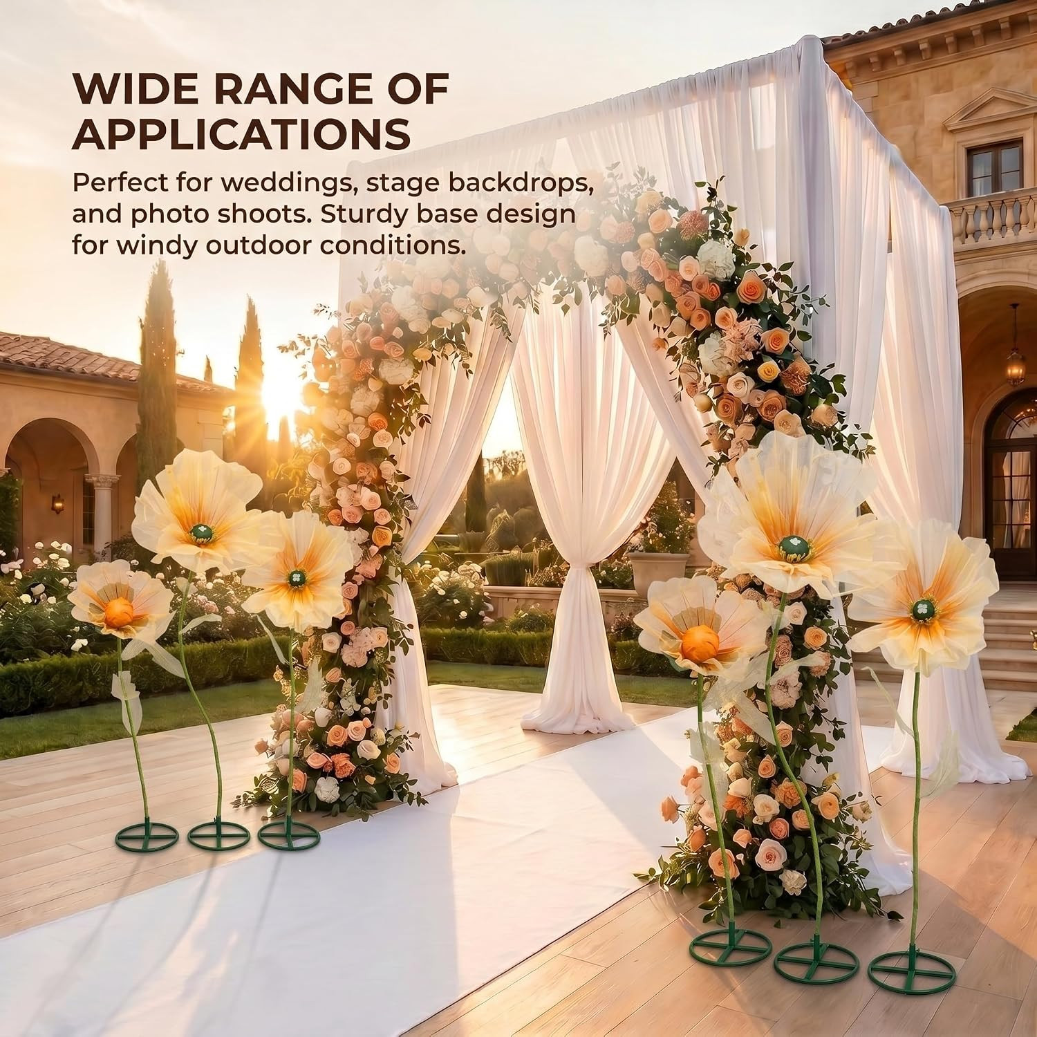 5.9 Ft Giant Artificial Flowers with Stand, Large Organza Flower Set, Huge Poppy