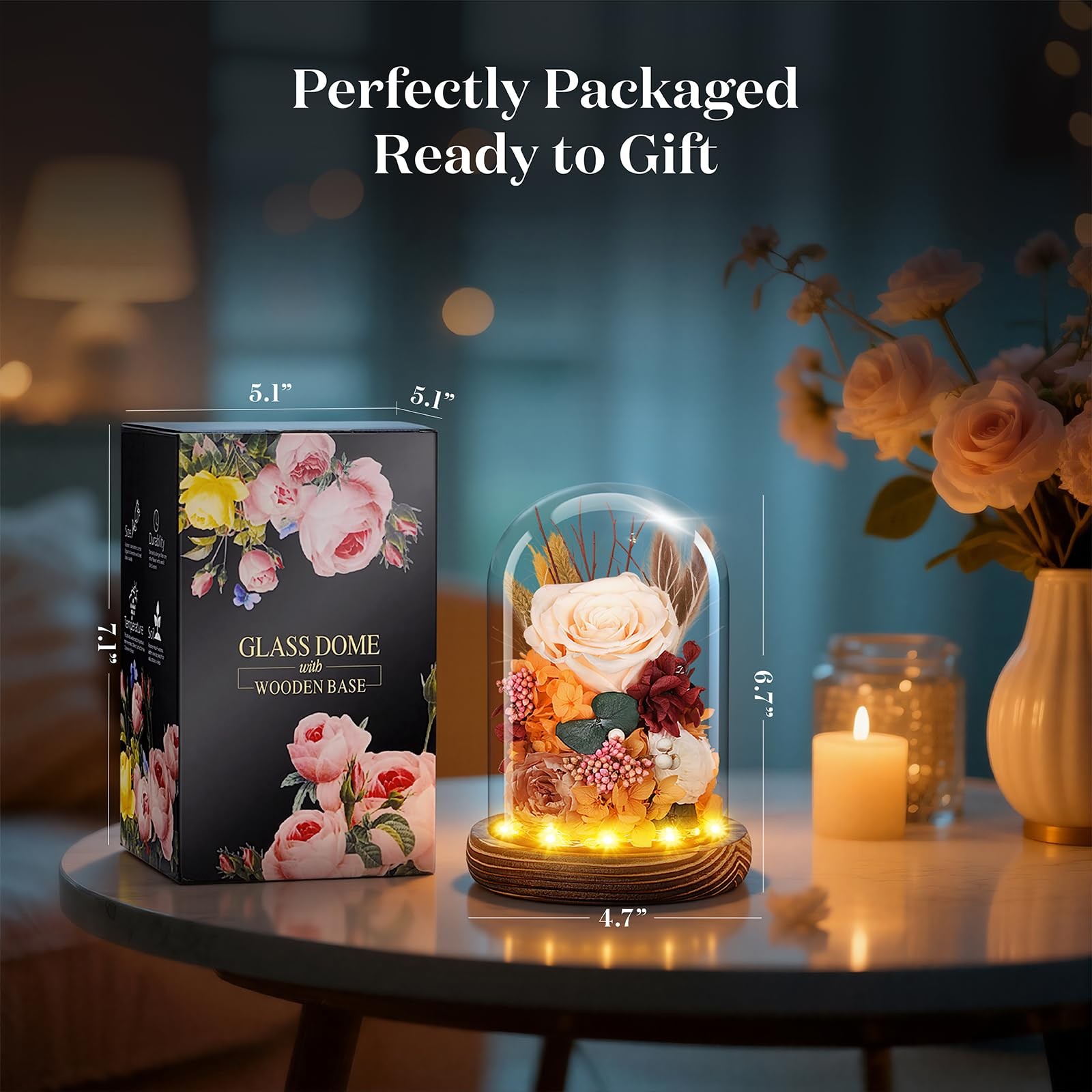 Preserved Flowers for Delivery, Champagne Forever Rose as Gifts for Women