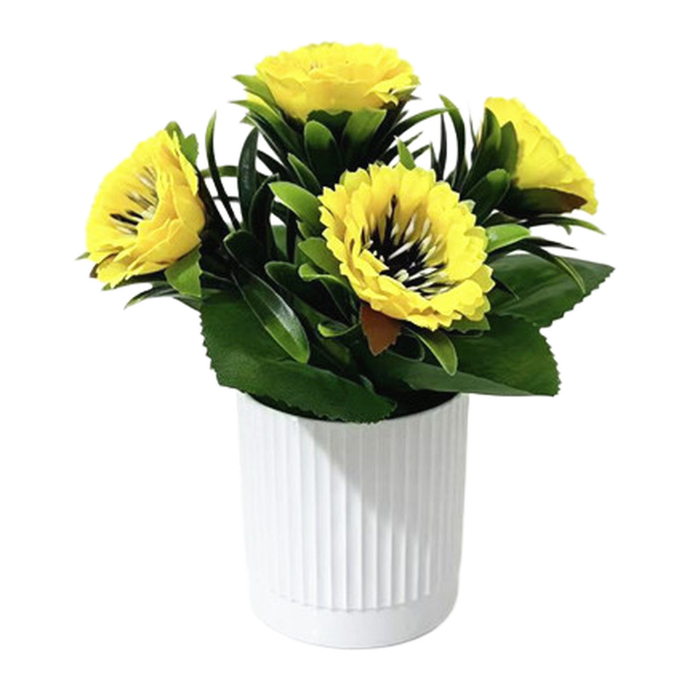 For Home Decor Faux Peony Daisy in Slim Ribbed White Pot for Small Area Styling