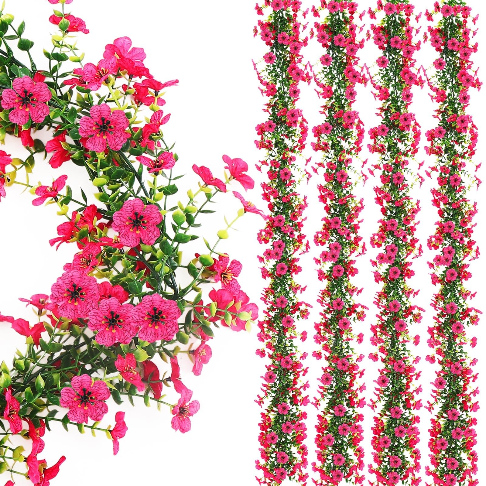 4 Pcs 6 ft Artificial Flowers Wisteria Garland-Total 24 ft Fake Hanging Wiste…