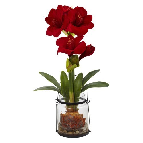 Nearly Natural Artificial Amaryllis Plant, Red
