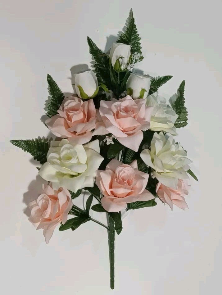 Peach Cream Silk Rose Flower 20″ Mixed Bush Bridal Wedding Home Decor BP2135