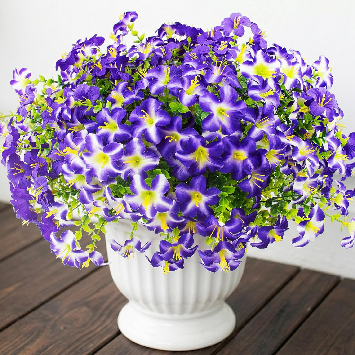 16 Pcs Faux Petunias Artificial Flowers for Outdoors, UV Resistant Fake Purple P