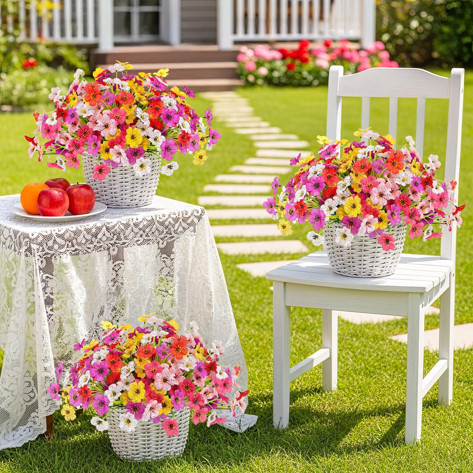 12 Bundles Artificial Flowers for Outdoors UV Resistant Fake Flowers Faux Pla…