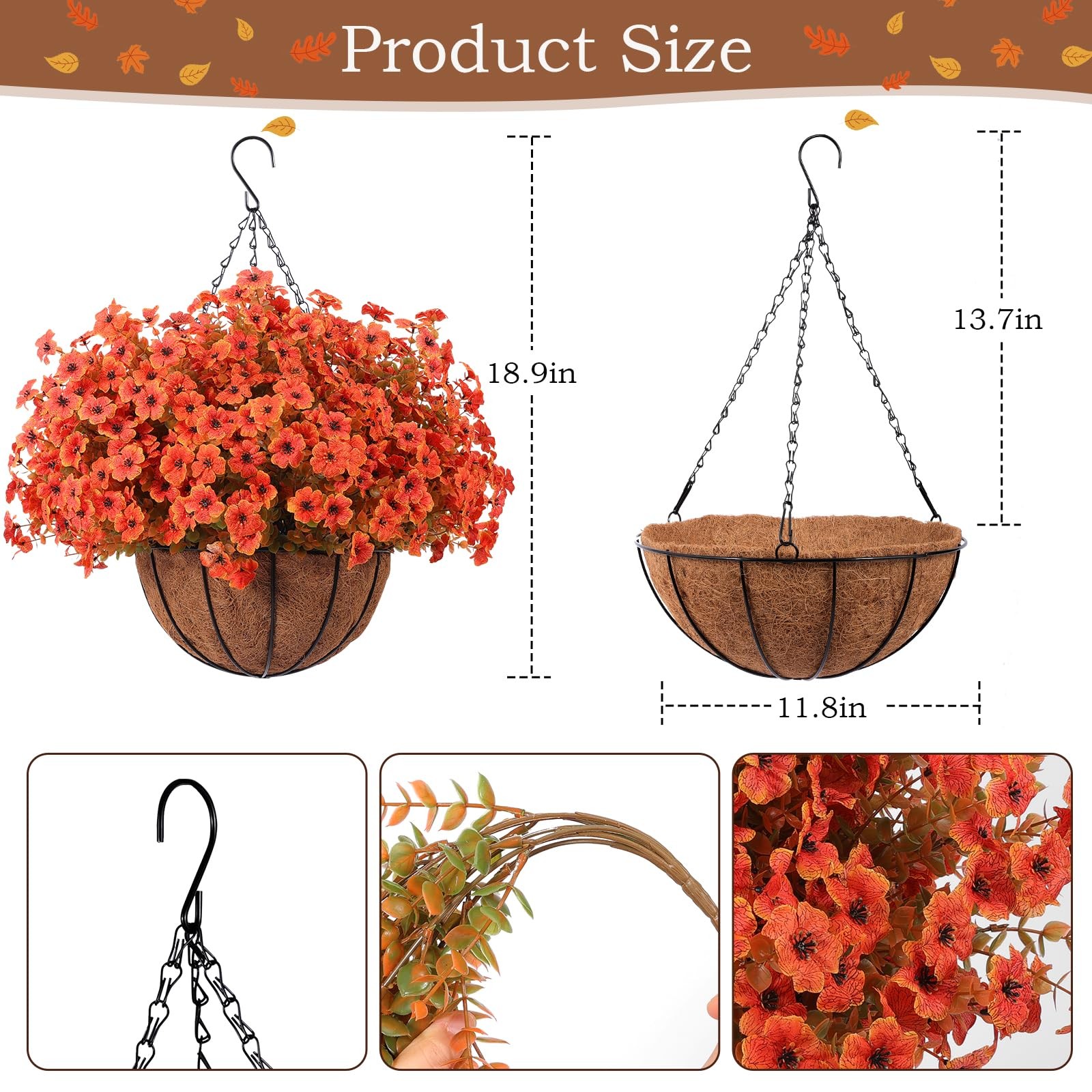 Hananona 24 Pcs Artficial Outdoor Flowers with Hanging Baskets, Orange Fall …