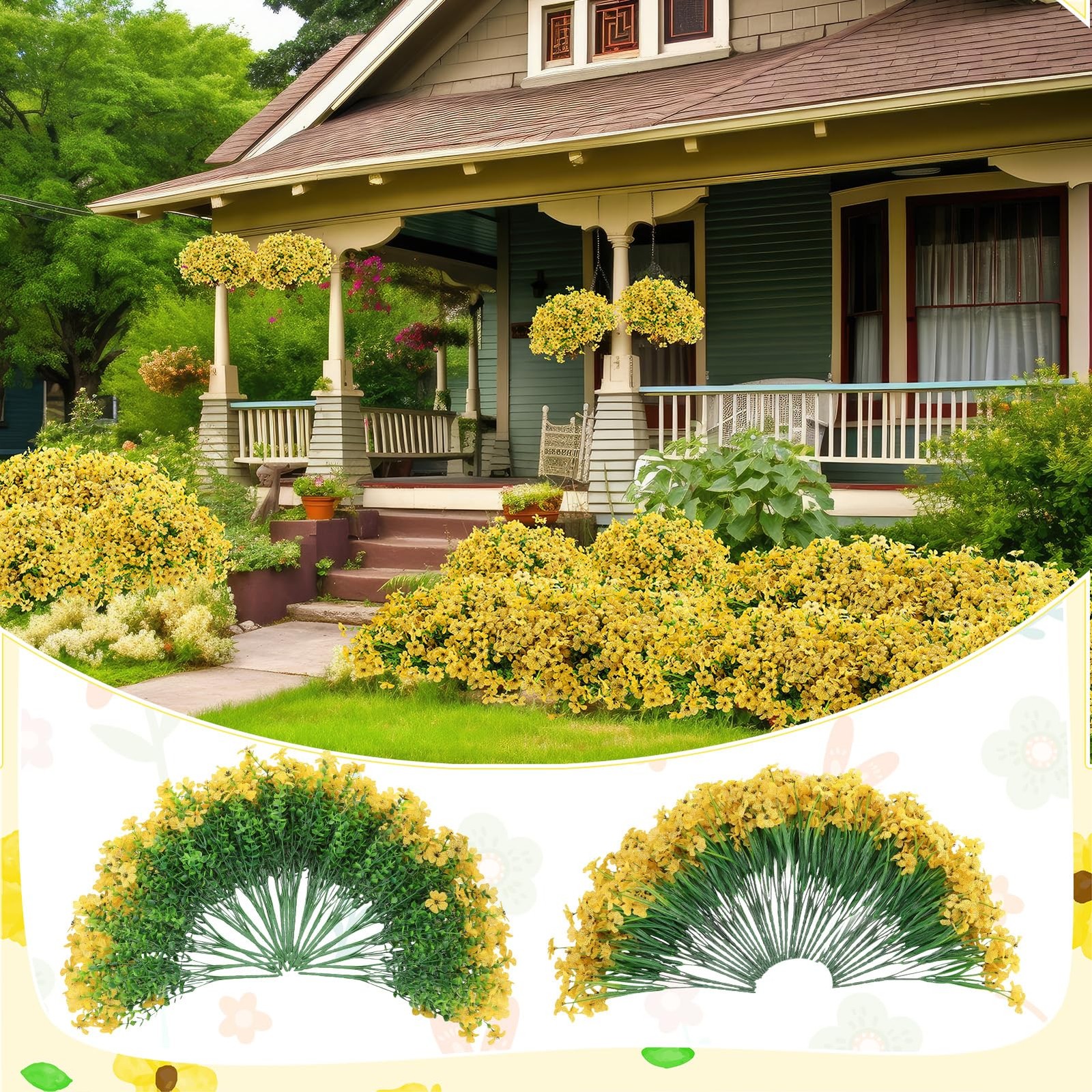 Ovveroche 56 Yellow Bundles Artificial Fake Plants Flowers for Outdoor Decora…