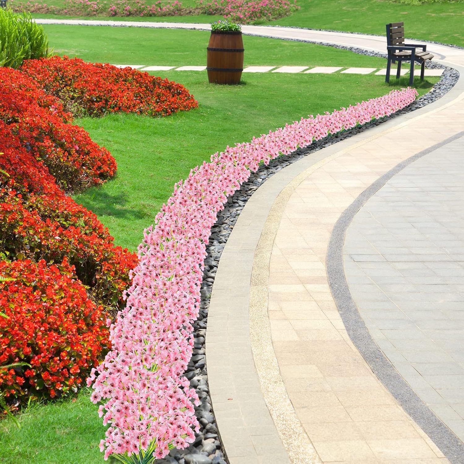 Pink Artificial Flowers 24 Pcs UV Resistant Silk Faux Outdoor Decoration