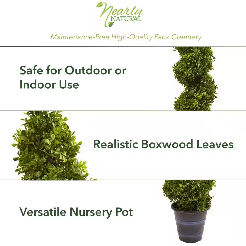 Indoor and Outdoor 48 In. Artificial Boxwood Spiral Topiary with Planter