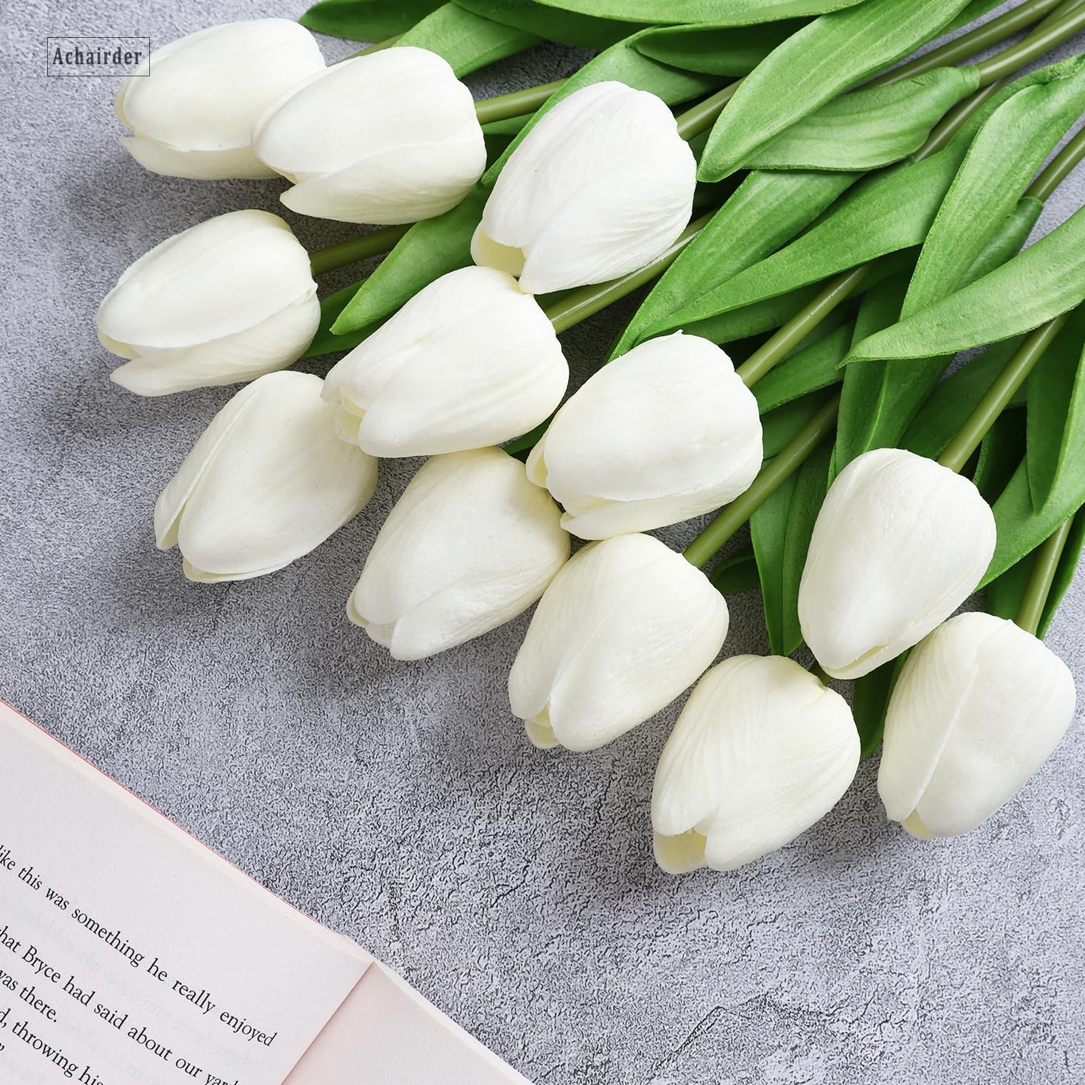 30pcs White Tulips Artificial Flowers, Latex Real Touch Bouquet, Easter, Decor
