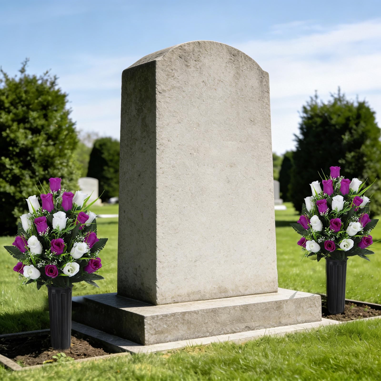 2 Sets Artificial Cemetery Flowers, Grave Decorations Roses, Memorial Flowers…