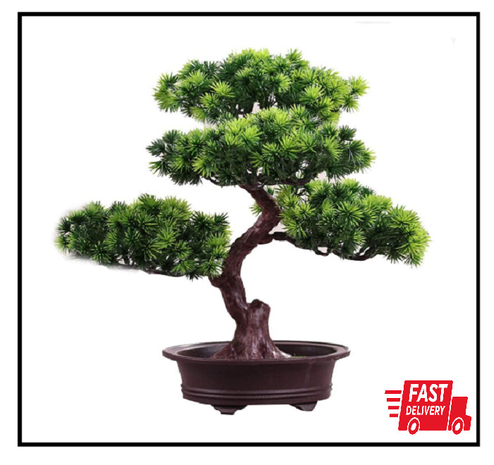 Artificial Bonsai Pine Tree, 11Inch Faux Potted Plant Desk Display Fake Tree Pot