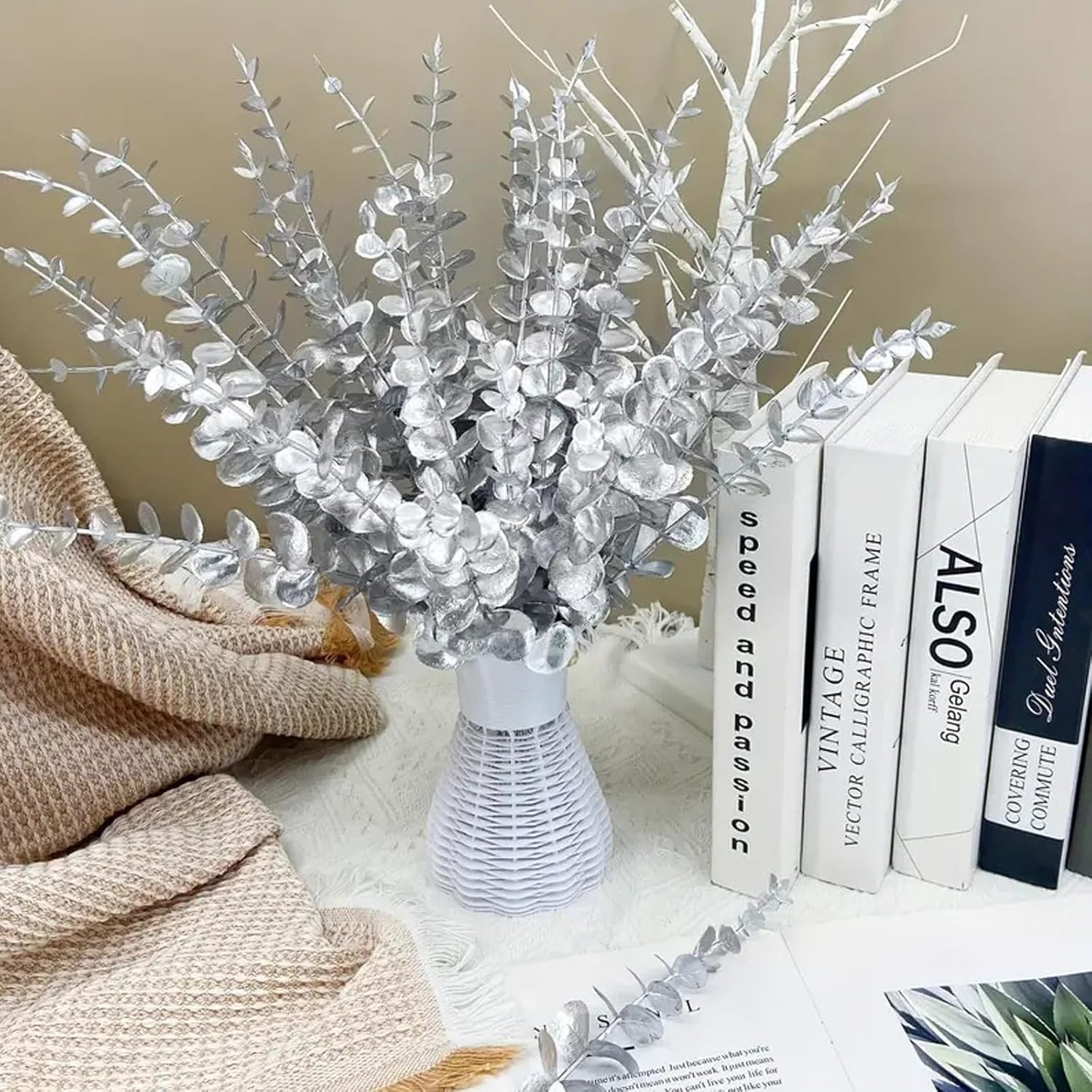 Doce tallos de eucalipto artificial para decoracion oficina casa boda y eventos