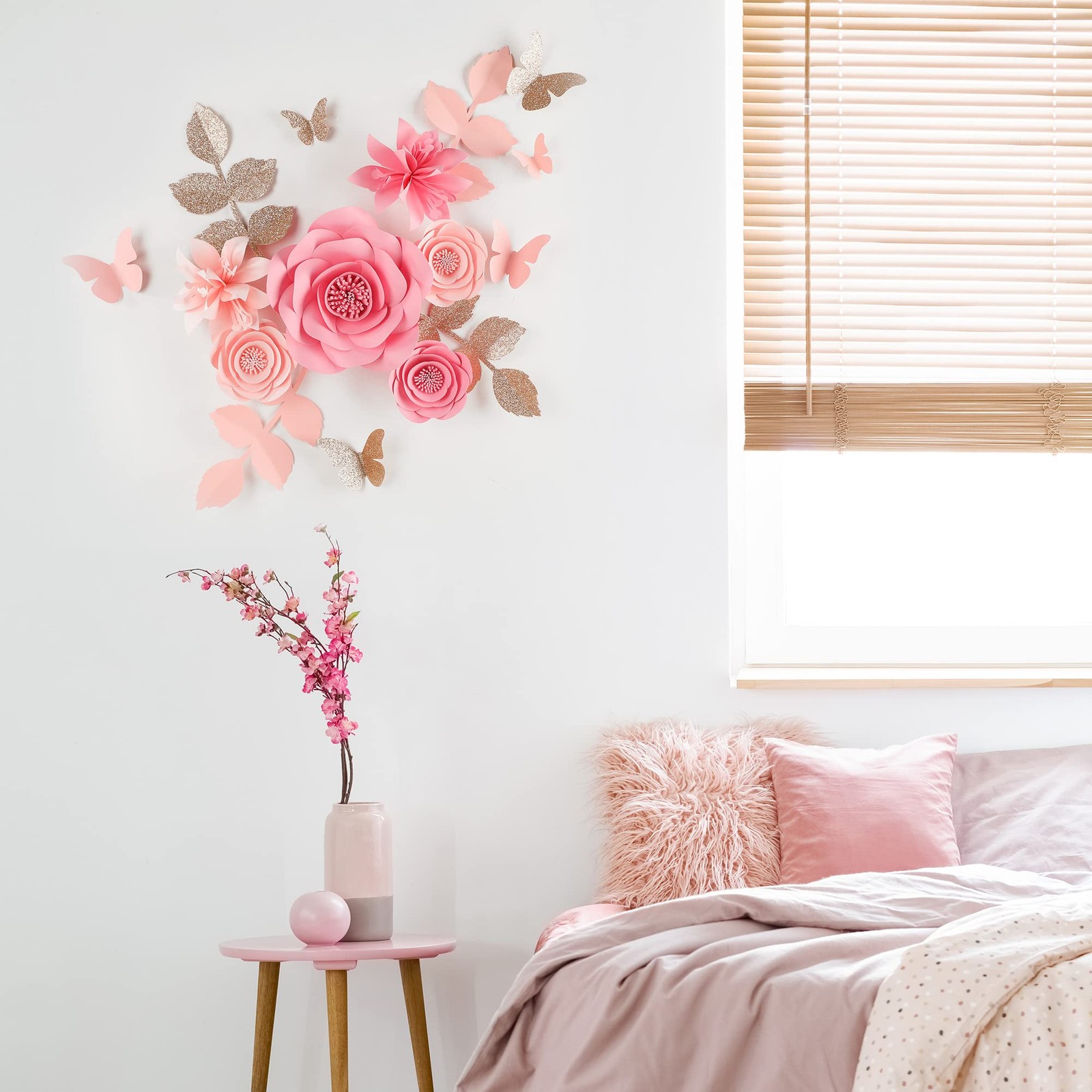 Paper Flowers Wall Decor Set 16 Blush Pink Giant Backdrop Nursery Wedding