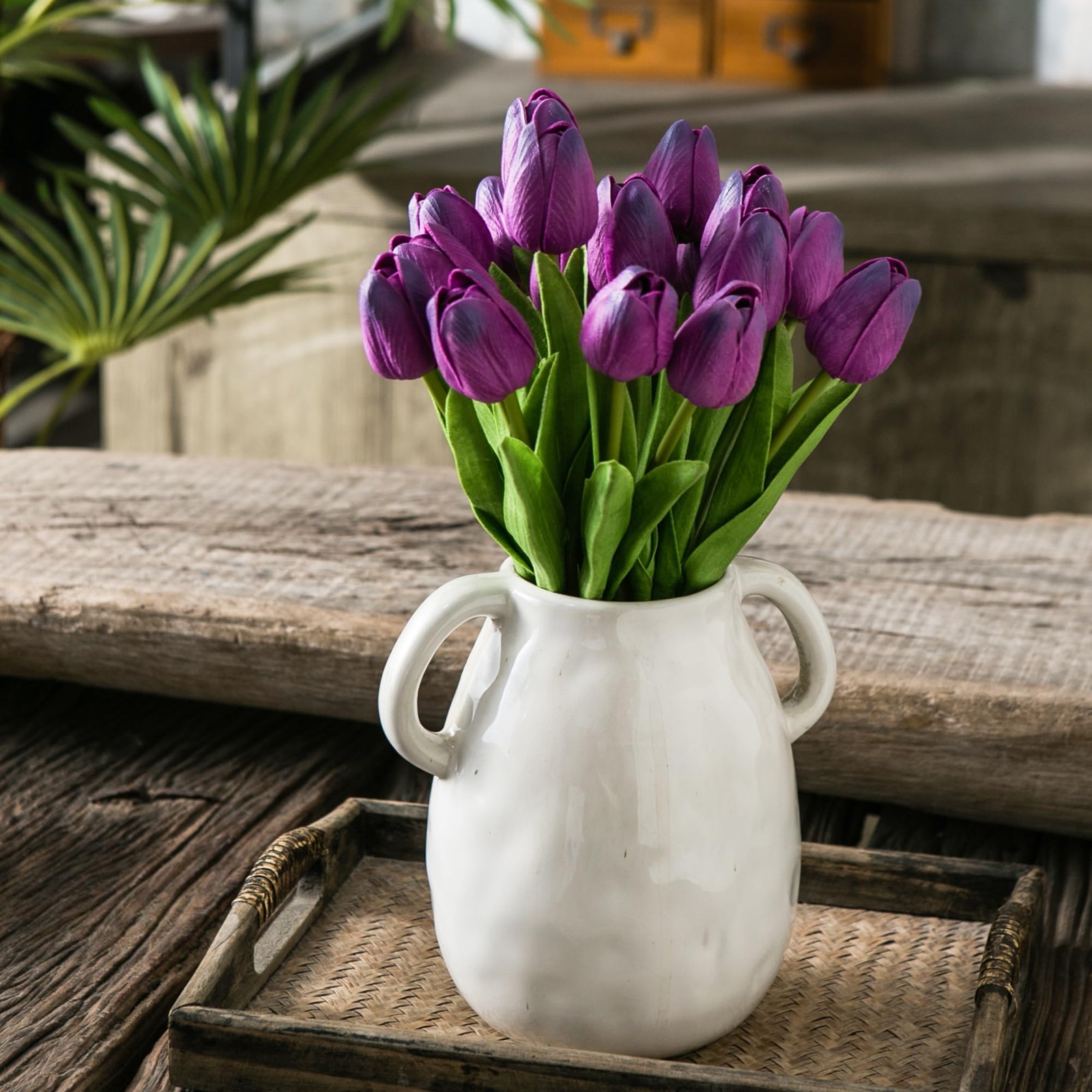Purple Artificial Tulip Flowers 20pcs 13″ Tall Silk Fake – Perfect for Home