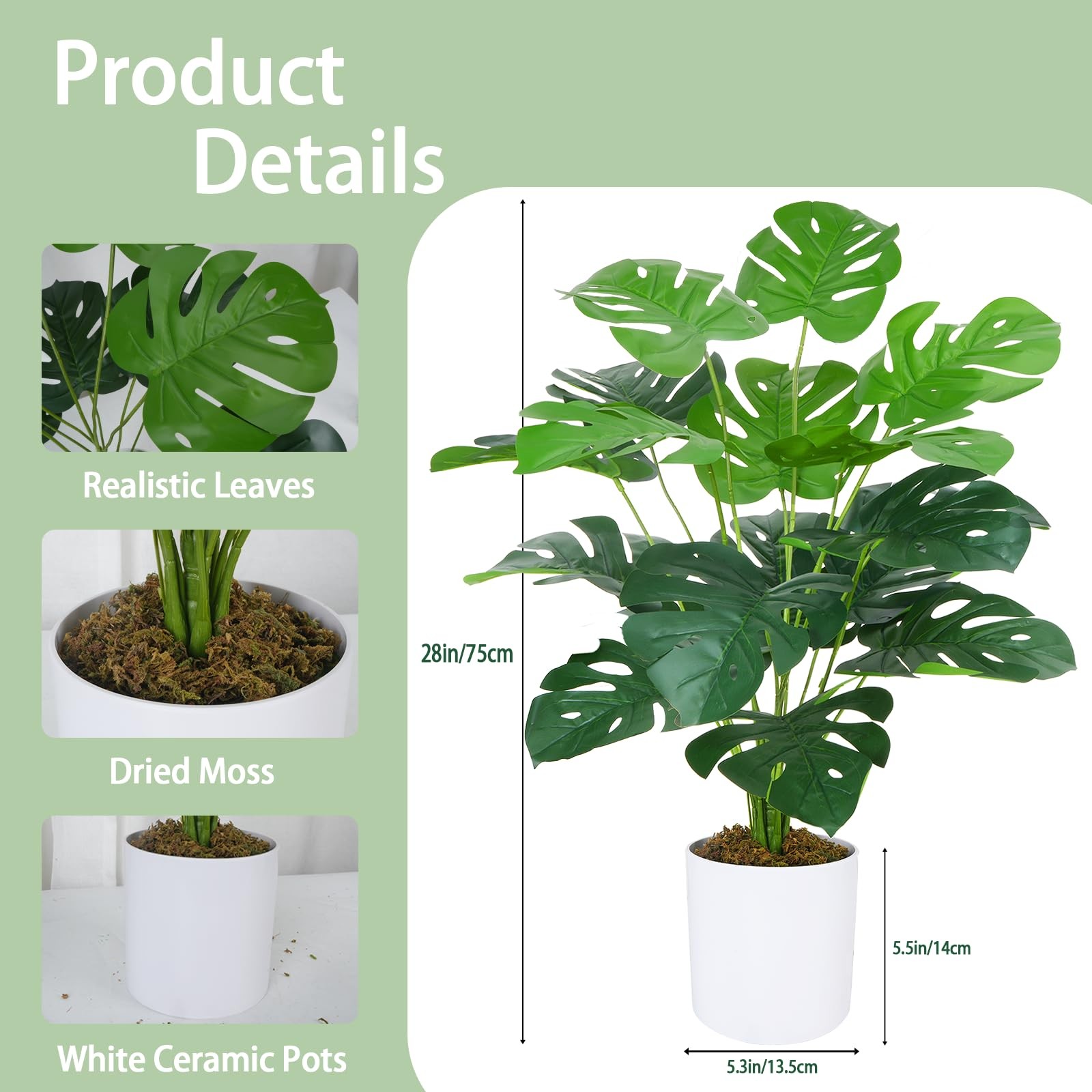 2 Pack Large Fake Plants 28″ Artificial Monstera Faux Potted Plants Indoor Ou…