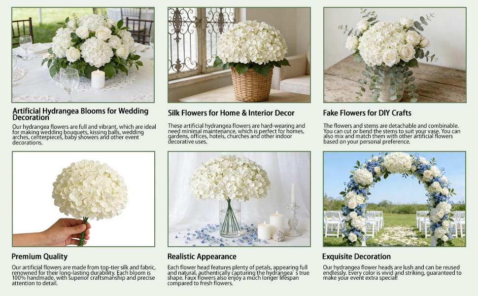 100 PCS White Hydrangea Artificial Flowers, Faux Hydrangea Flowers, Fake