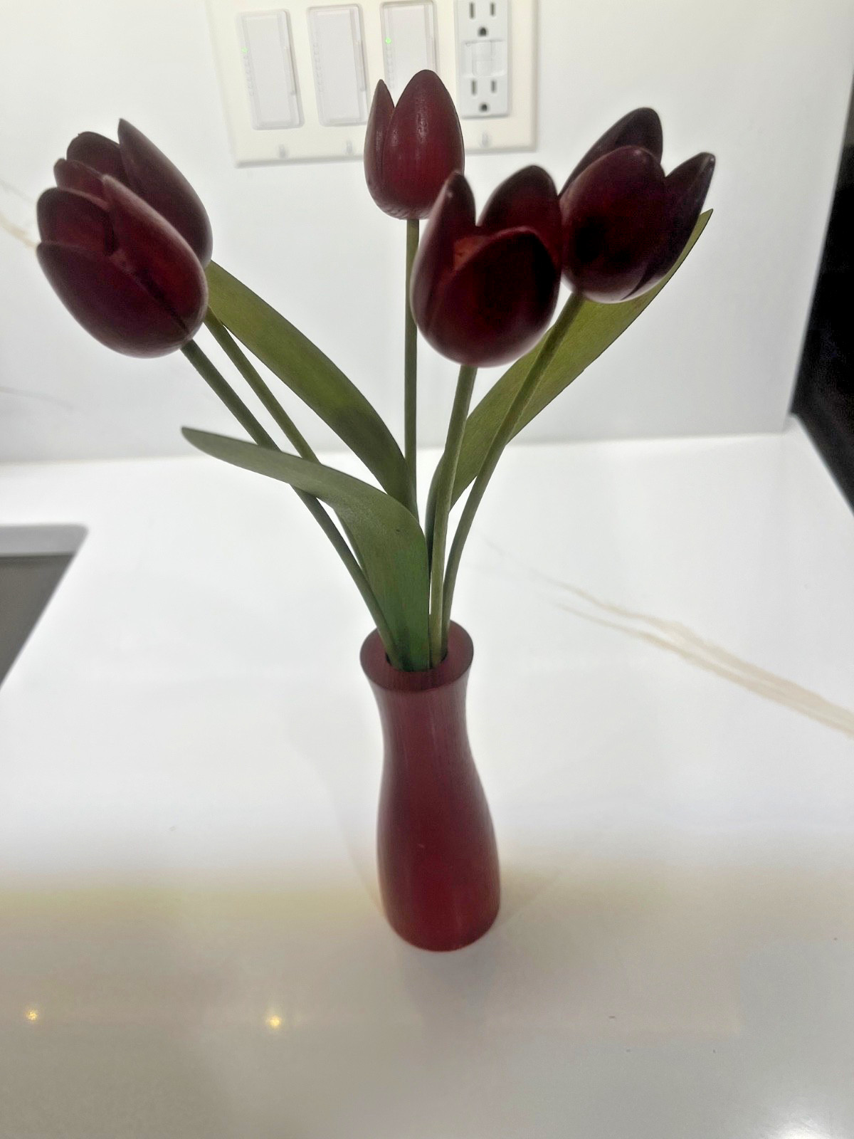 Artisan Wooden Handcrafted Tulips w/ Vase, Martin Jones, Britain