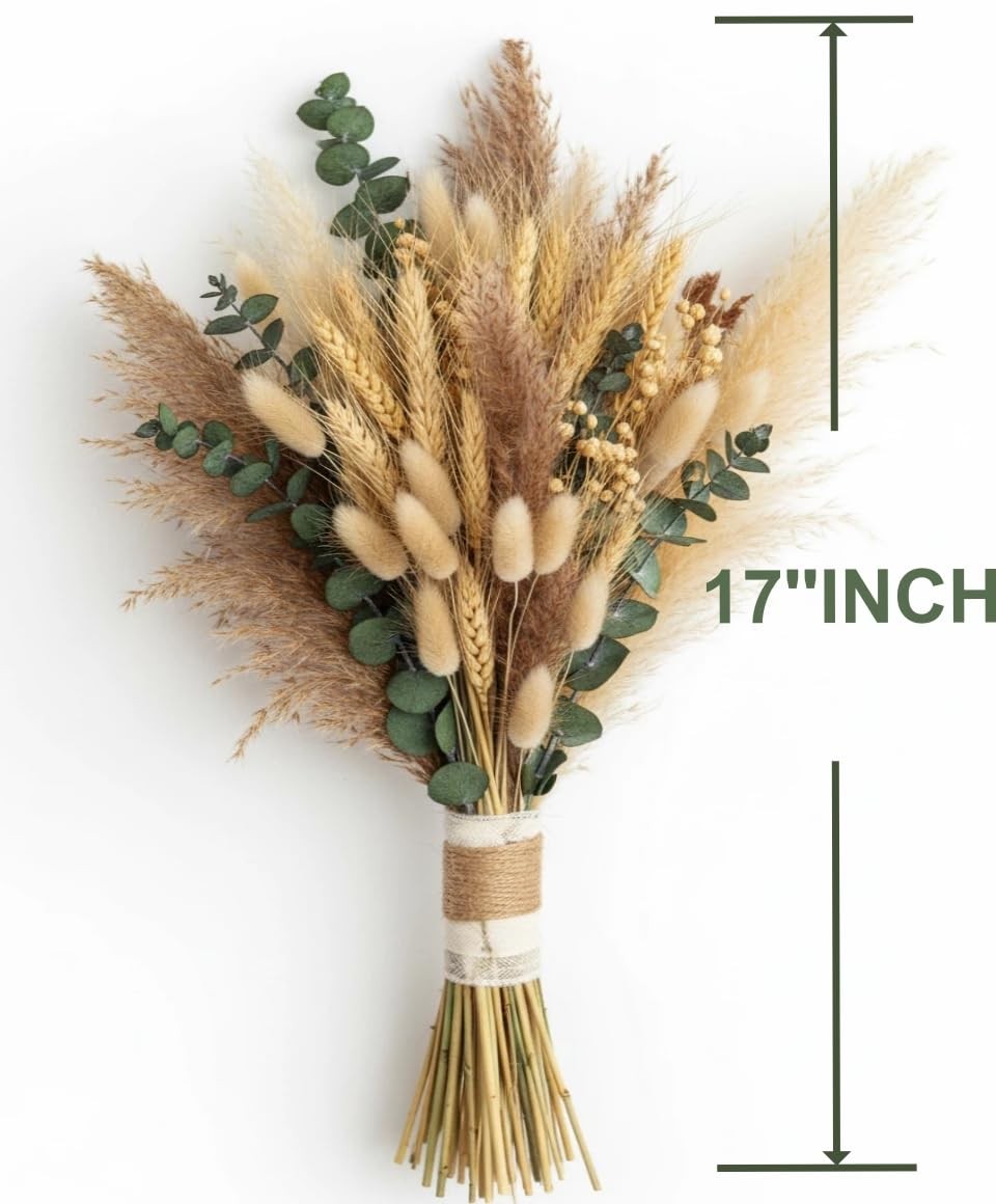 355PCS Dried Pampas Grass Bouquet Set – Brown Pampas Grass & White Pampas Gra…