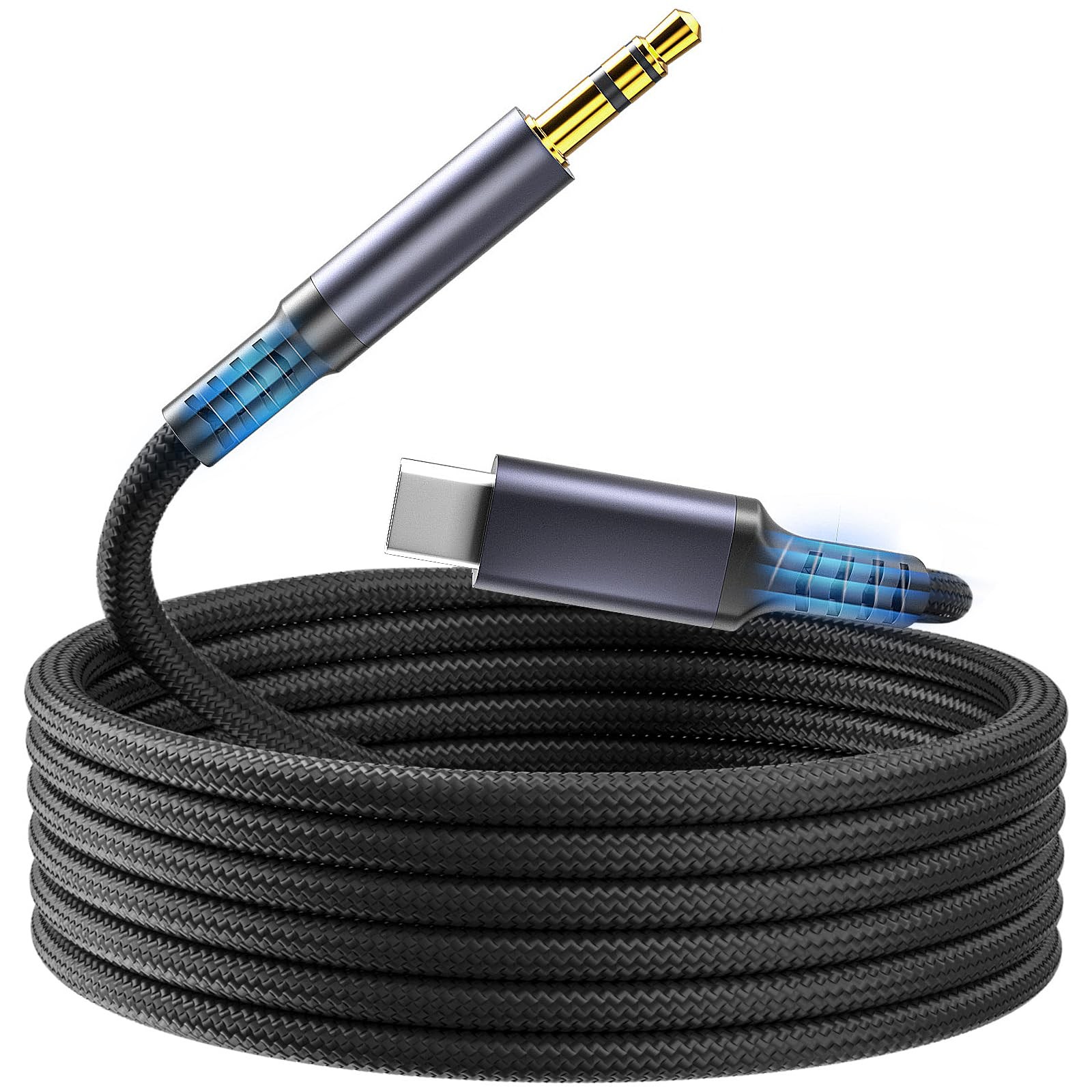 Aux to USB C, C 3.5mm Audio Jack Cable 4.3 ft, 51 inches, Grey