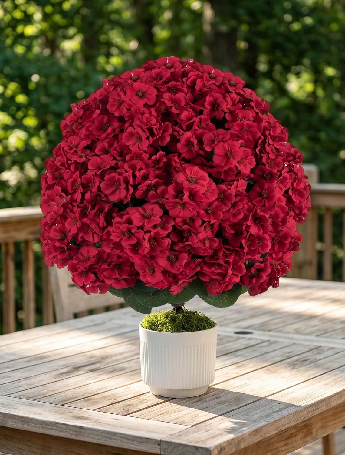 Artificial Geraniums for Outdoors Potted: 2-Pack 26″ Red Fake Flower Topiary Bal