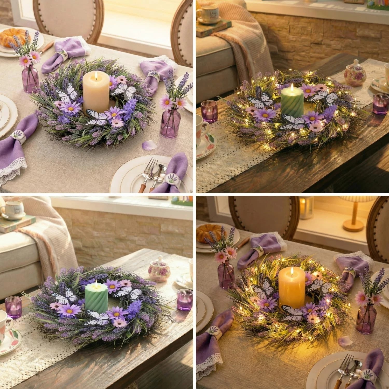 Spring Summer 24” Wreath with Warm LED Lights & Realistic Butterfly Accents