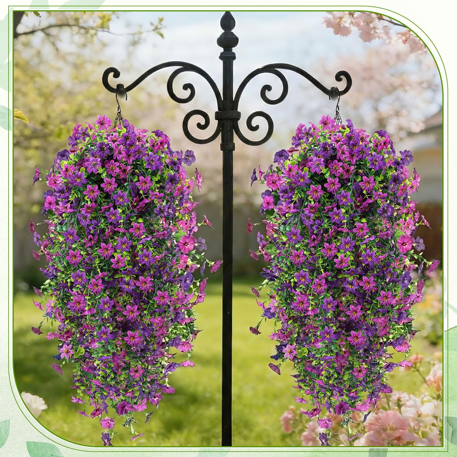 4 Pcs Full & Lush Artificial Hanging Flowers for Outdoors, 64 Branches Total …