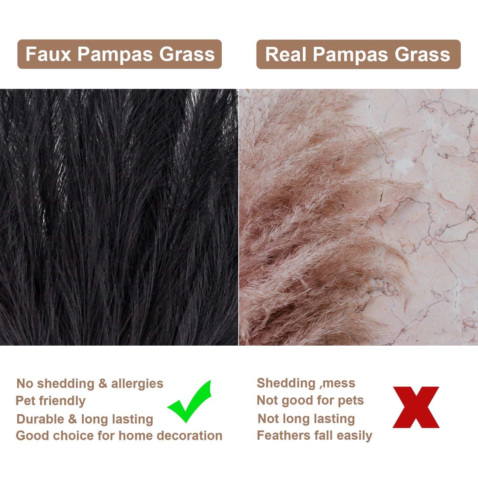 Black Pampas Grass Small, 30 Pcs 17″ Faux Pampas Grass Short Decor, Pompas Gr…