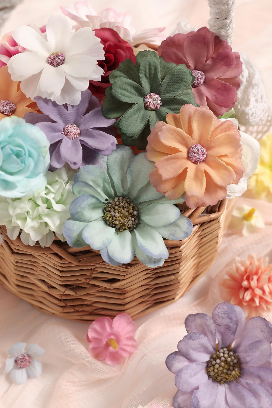 Faux Flower Heads Small Silk Artificial Mini Rose Daisy 125 PCS Multi