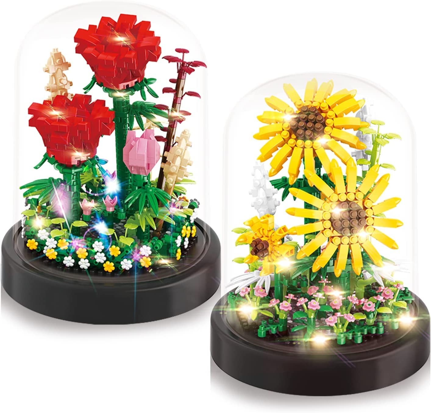2 Flowers Bouquet Sunflowers – Rose Building Kit, Creative Bonsai Tree Succul…