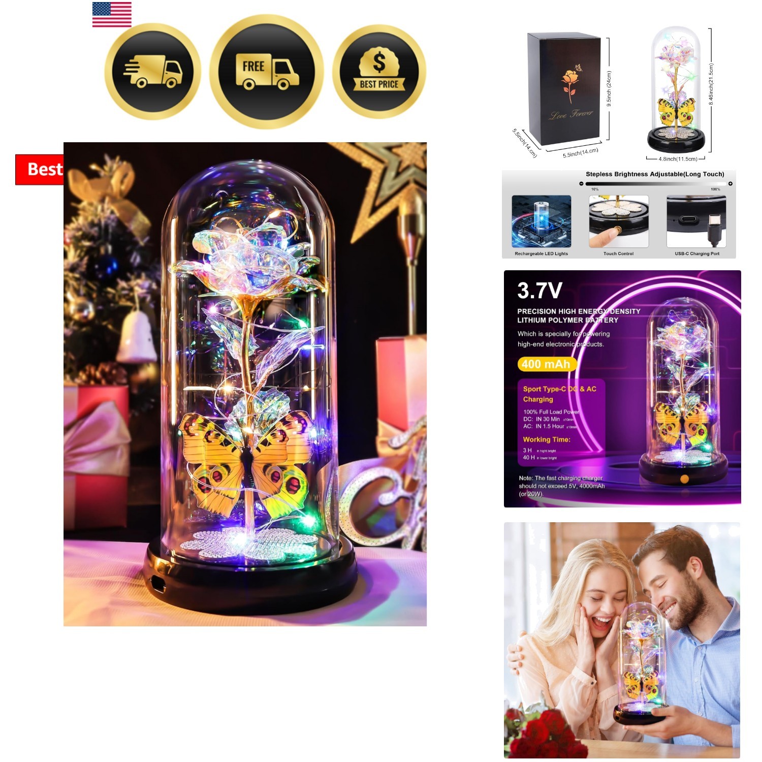 Mothers Day Rose Gifts for Mom Birthday Gift for Women, Rechargeable Galaxy G…