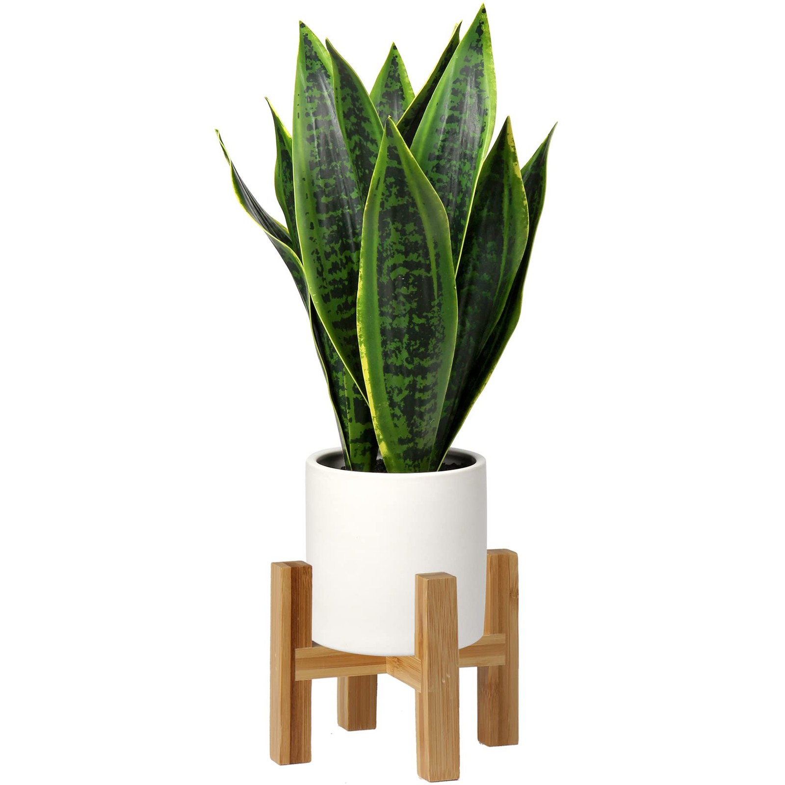 Briful Fake Snake Plant 16″ Faux Potted Plant Artificial Snake Plant with Whi…