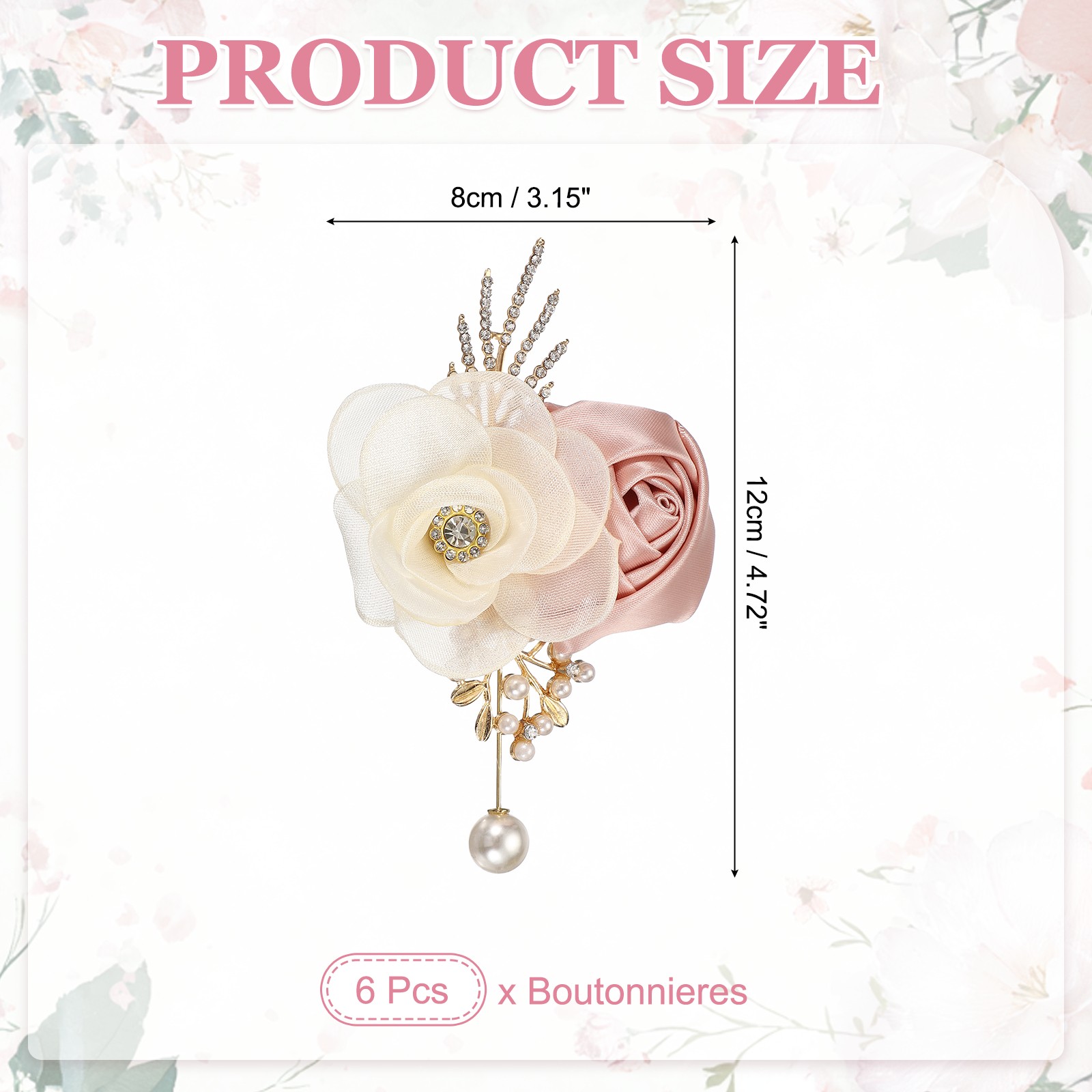 Rose Boutonnieres for Men, 6Pcs Mens Boutonnieres Lapel Flower, Champagne
