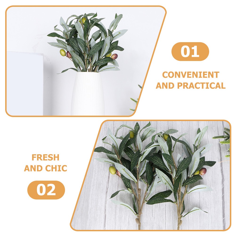 3 Pcs Artificial Olive Branches Faux Greenery Plastic Plant Accessory for Home