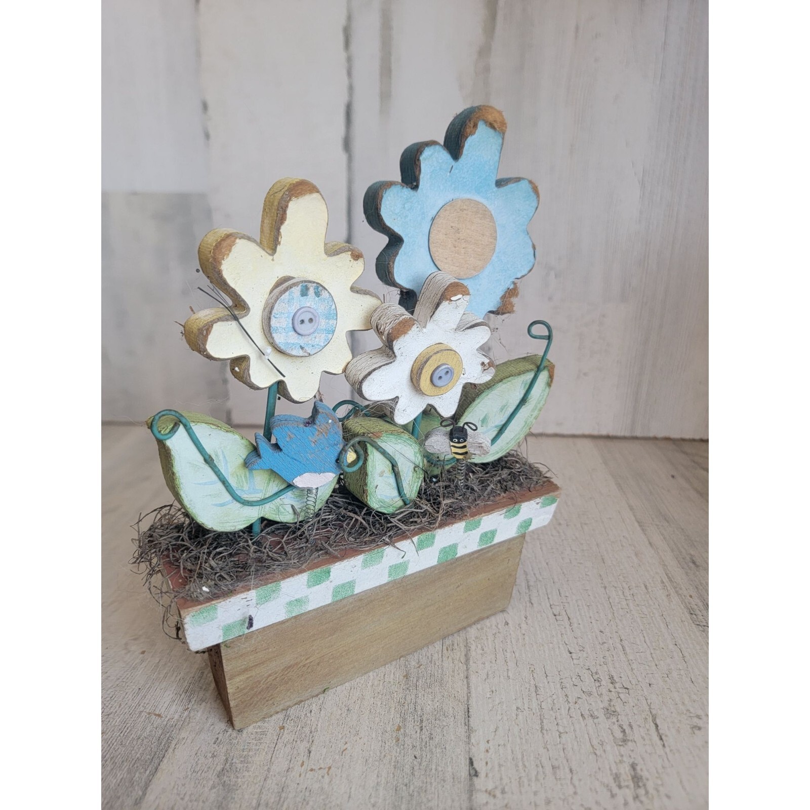 Wooden spring flower pot AS IS Easter home decor