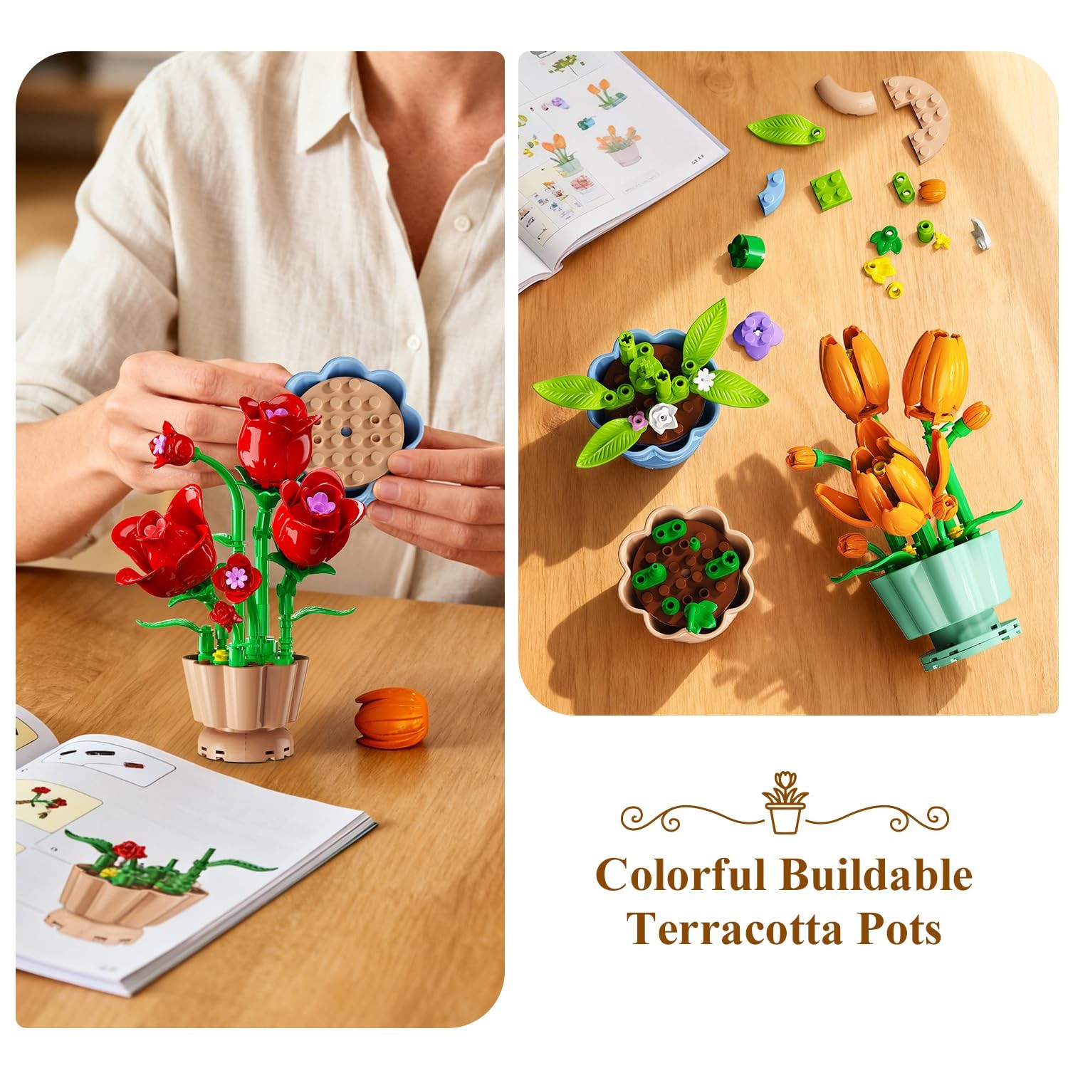9 Pack Flowers Botanicals Collection 3.6MM Mini Building Set-1362PCS Flower Plan