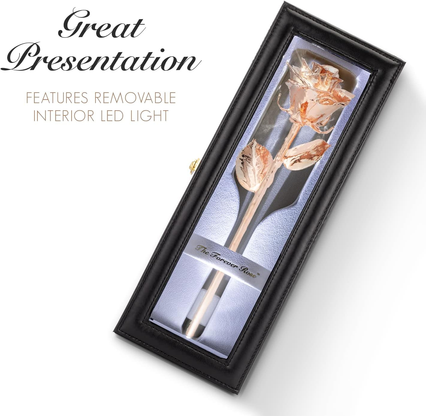 Luxury Leather Case with LED Real Rose Gold Rose – Unique Valentine’s Gift