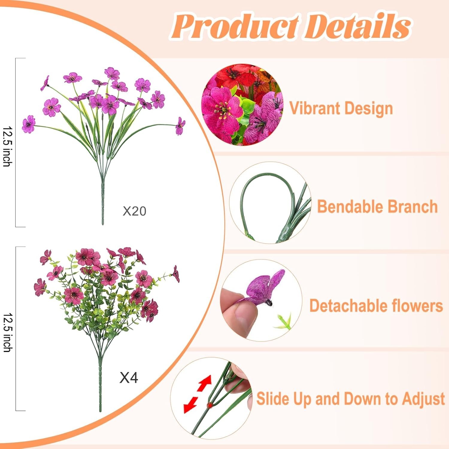 24 Bundles Artificial Flowers for Outdoor Decoration, Fake Flowers No Fade UV…