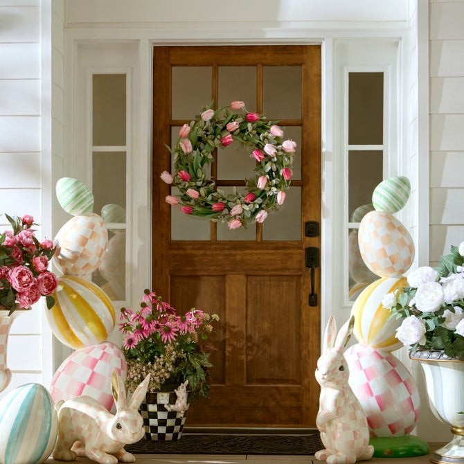 MacKenzie-Childs Rosy Check Tulip 28″ Wreath, Free Shipping