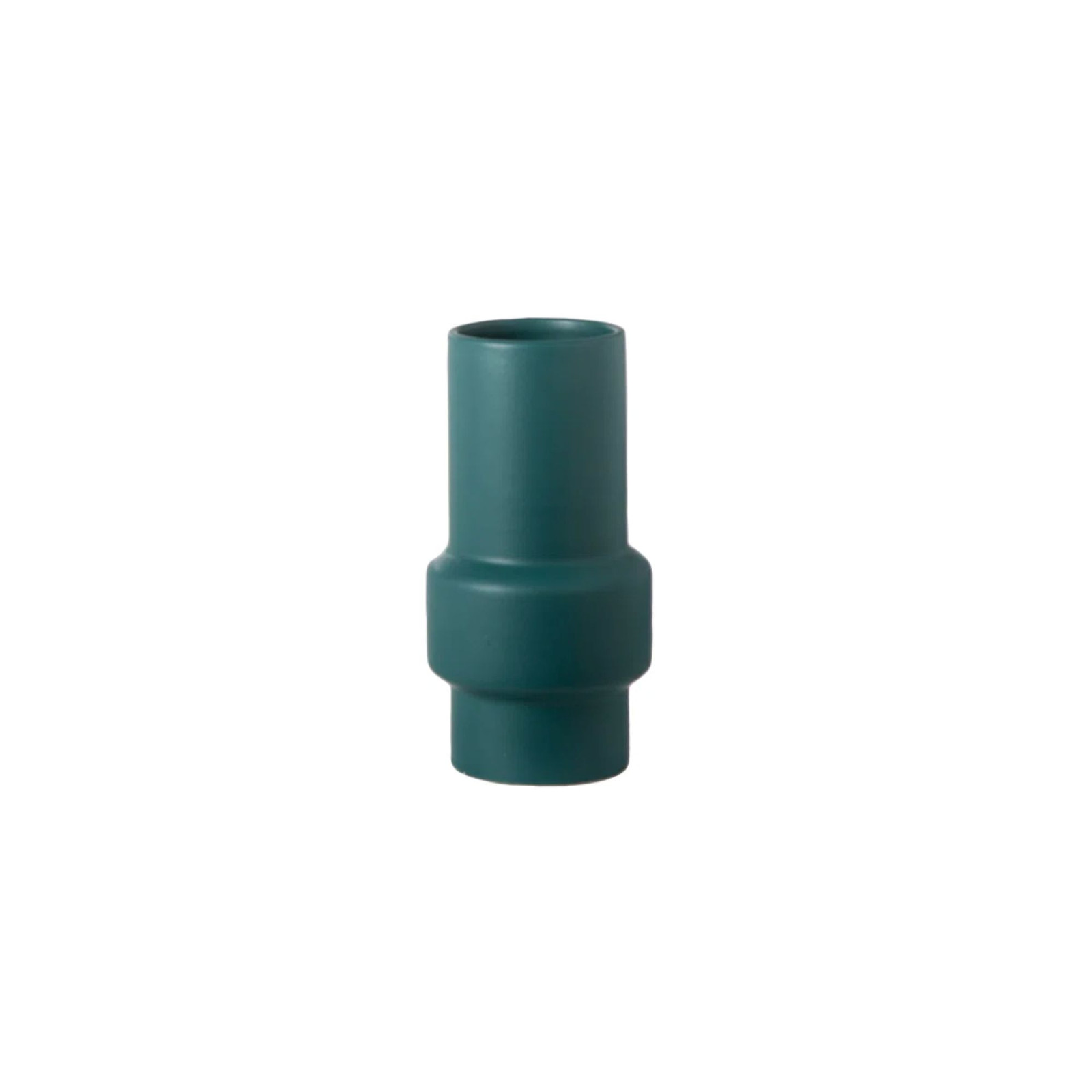 8.8″ Ceramic Round Pipe Vase Matte Finish Pine Green for Floral Arrangements