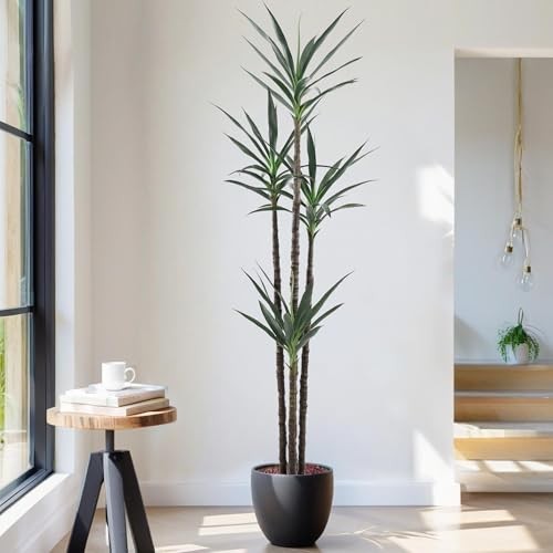 Artificial Tree Faux Agave Plant with 60 Leaves and 4 Realistic 7ft Green