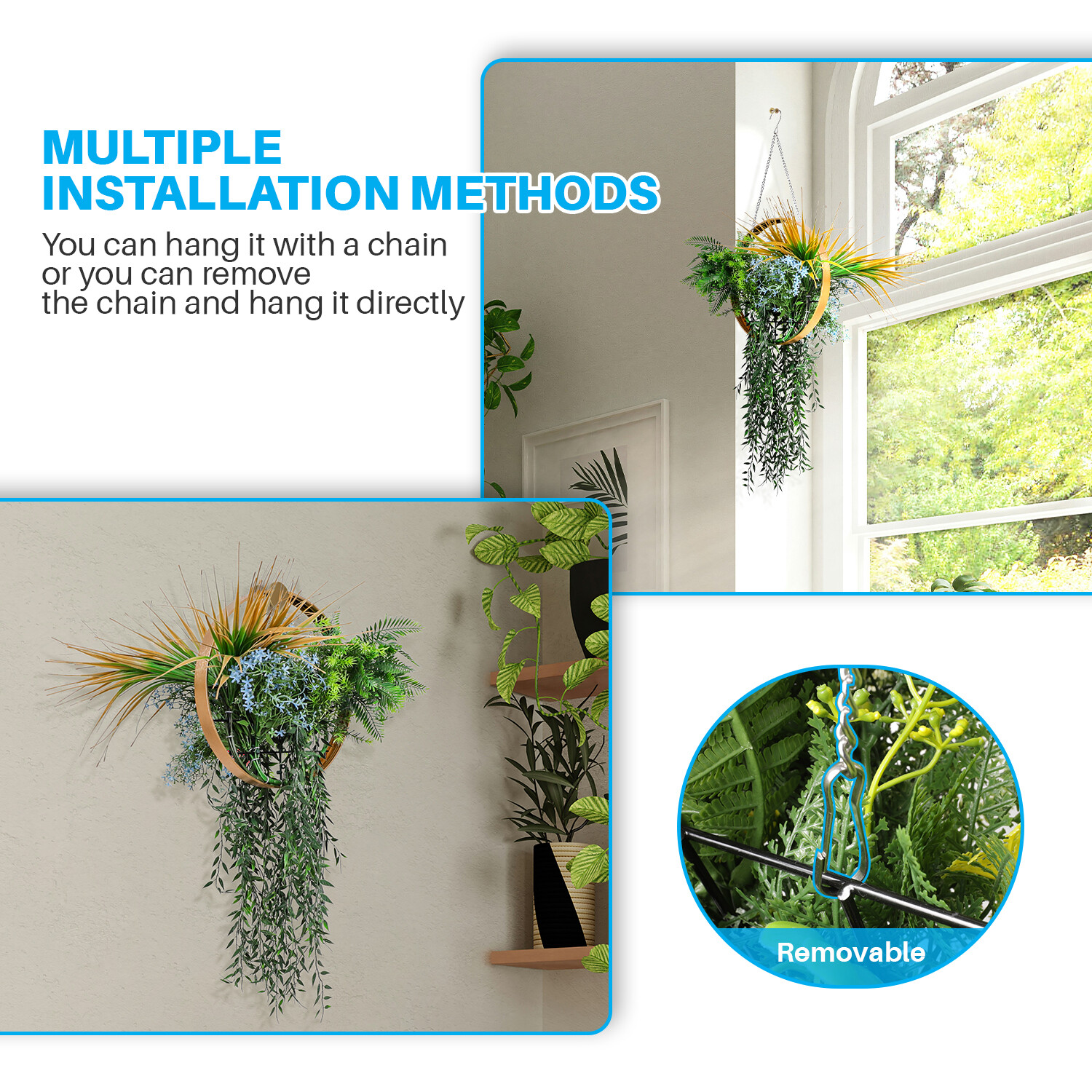 Patio Artificial Hanging Plants with Gold Frame 1Pcs for Wall House Office