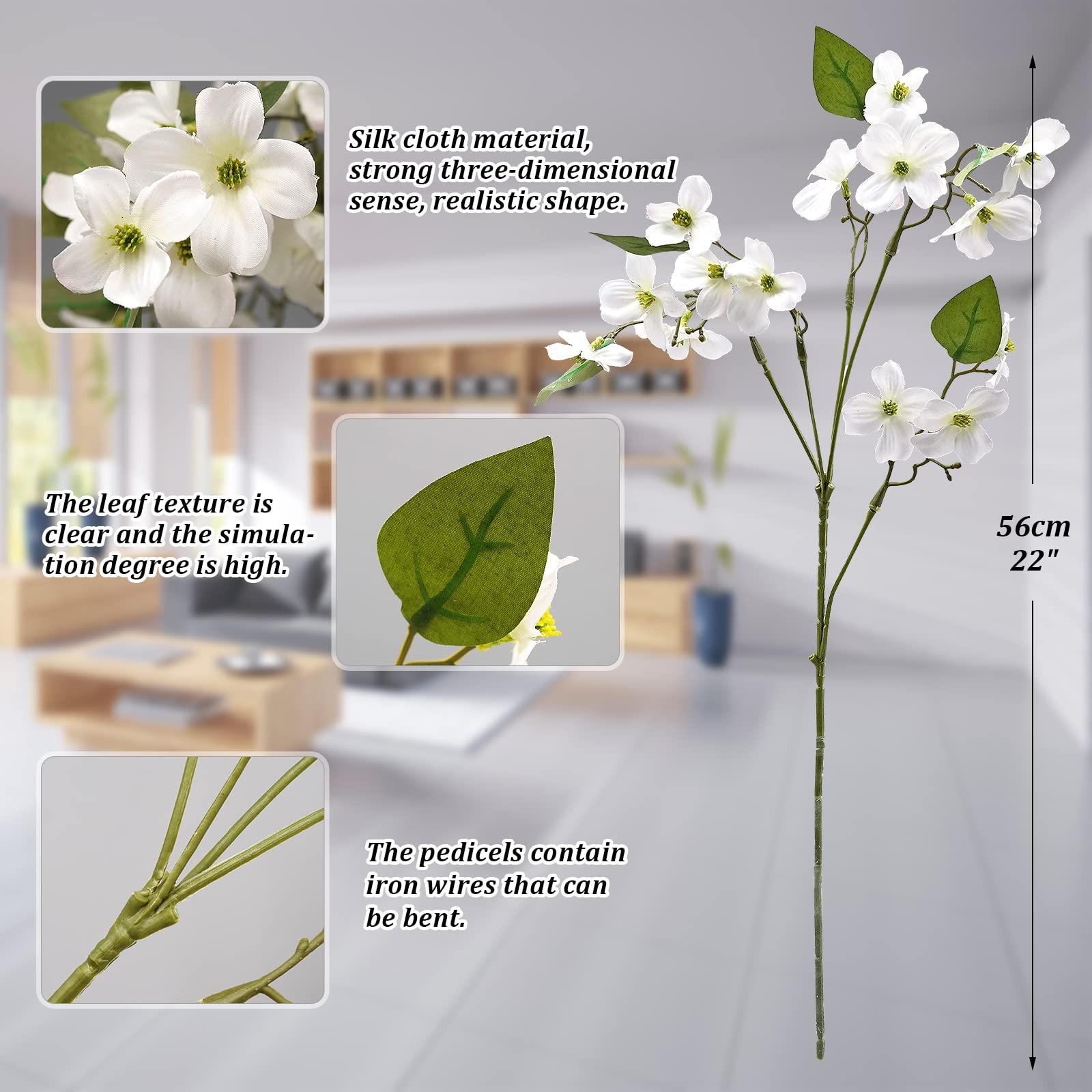 4 Pcs Dogwood Flowers Floral Arrangements Artificial Silk Bouquet White for H…