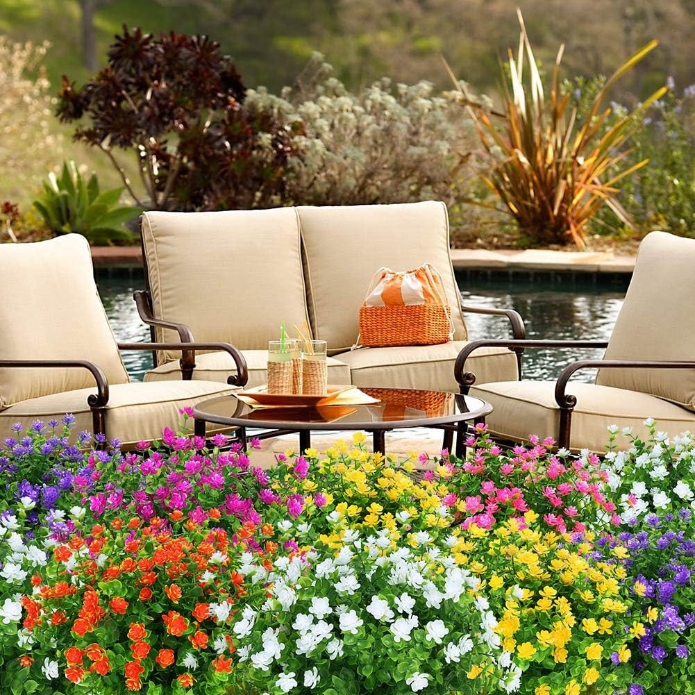 Artificial Flowers Fake Outdoor UV Resistant Boxwood Plants Shrubs 4 Pack, Faux